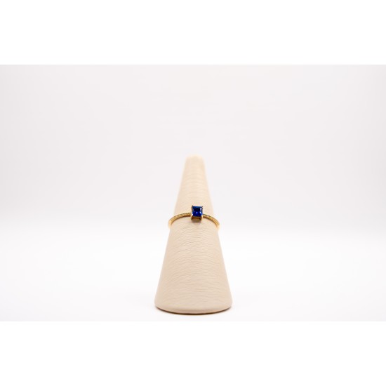 Χρυσό Κ14 Δακτυλίδι με μπλε τετράγωνο Ζιργκόν 101502