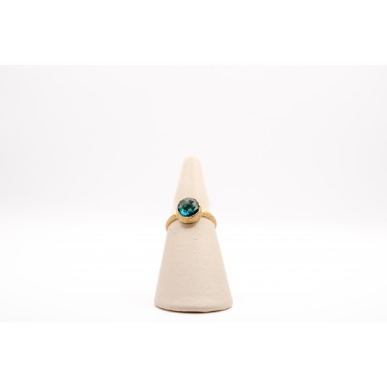 Χρυσό Κ14 Χειροποίητο ματ Δακτυλίδι με London Blue Topaz 102008