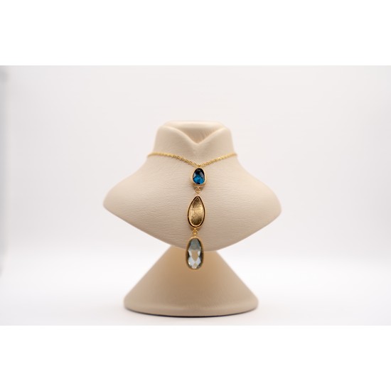 Χρυσό Κ14 Κολιέ με Μπλέ Τοπάζι 102024