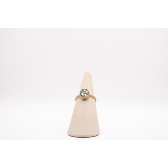 Χρυσό Κ14 Χειροποιήτο Ματ Δακτυλίδι με Μπλε Τοπάζι 102026