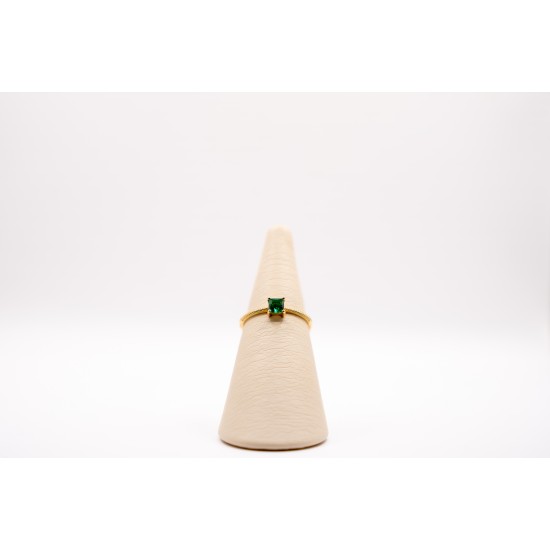 Χρυσό Κ14 Δακτυλίδι με πράσινο τετράγωνο ζιργκόν 102209