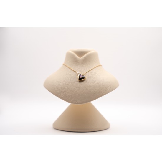 Χρυσό Κ14 Κολιέ Καρδιά με κόκκινο ζιργκόν και μικρό μαργαριτάρι 102230