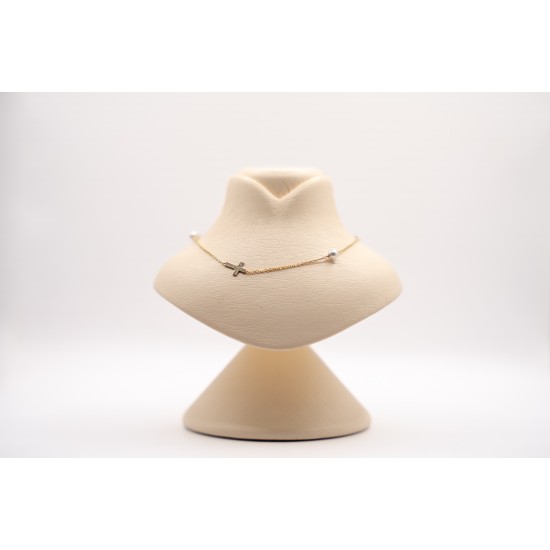 Χρυσό Κ14 Κολιέ με Μαργαριταράκια και Σταυρούς 102429