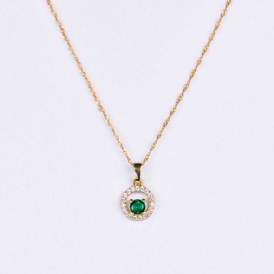 Χρυσό Κ14 Κολιέ με πράσινο και λευκά ζιργκόν 103485