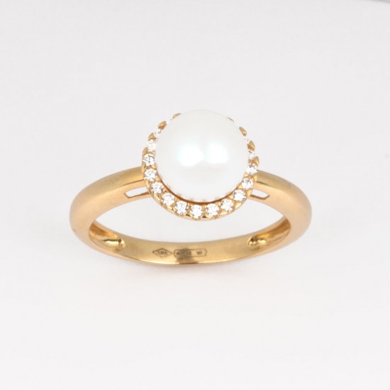 Χρυσό Κ14 Δακτυλίδι με μαργαριτάρι και ζιργκόν 106824