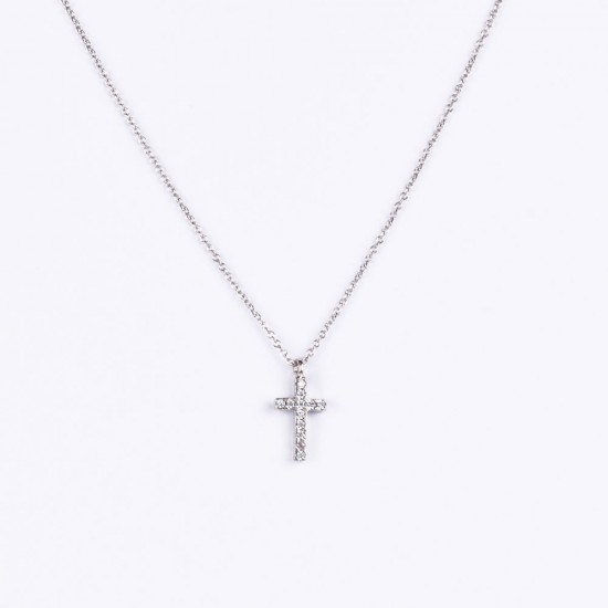 Λευκόχρυσο Κ14 Κολίε με σταυρ΄ο με ζιργκόν 107873