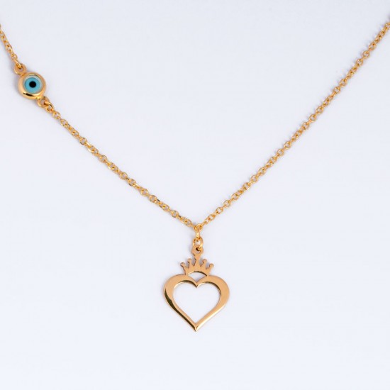 Χρυσό Κ14 Κολιέ με καρδιά και ματάκι 107875