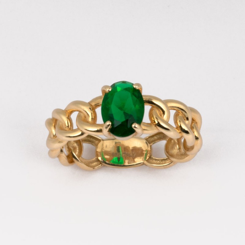 Χρυσό Κ14 Δακτυλίδι με πράσινο ζιργκόν 108456