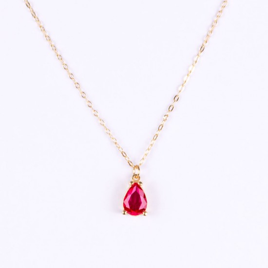 Χρυσό Κ14 Κολιέ με κόκκινο ζιργκόν δάκρυ 108493