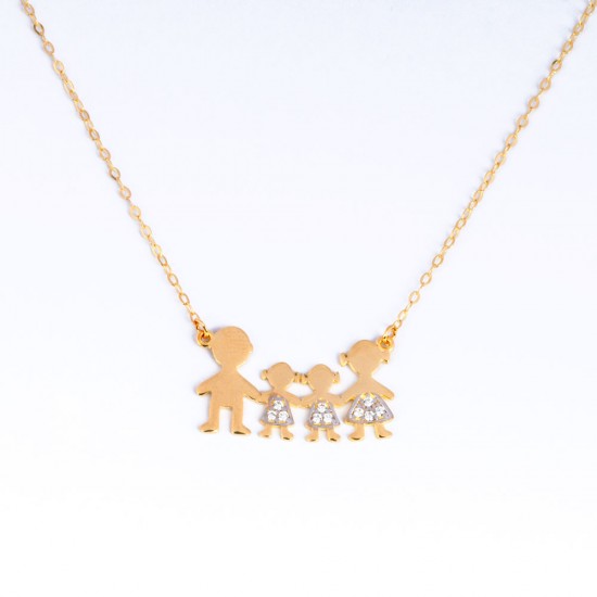 Χρυσό Κ14 Κολιέ Οικογένεια με δύο κοριτσάκια 108492