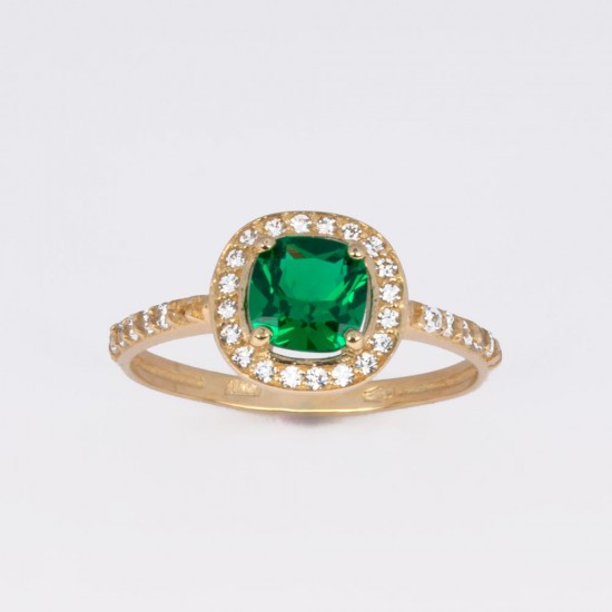 Χρυσό Κ14 Δακτυλίδι με Πράσινο και Λευκά Ζιργκόν 108526