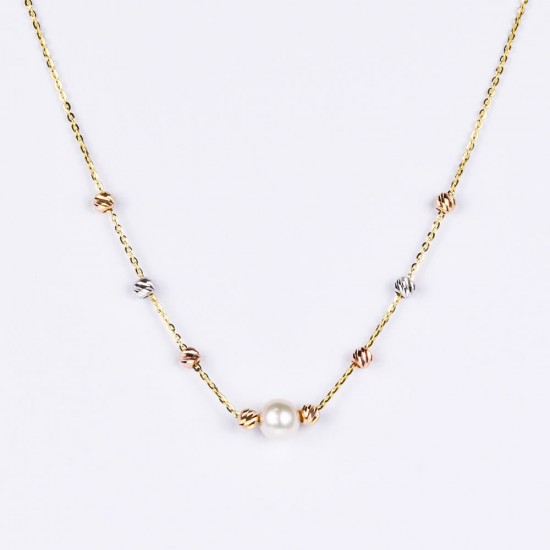 Χρυσό Κ14 Κολίε με Μαργαριταράκια και μπίλιες στα τρία χρώματα του χρυσού 110458