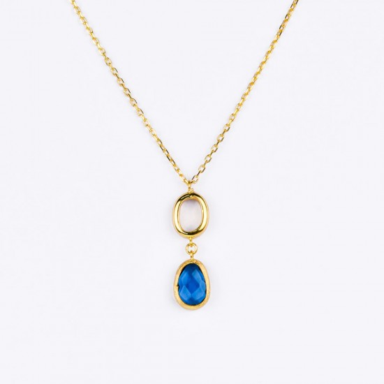 Χρυσό Κ14 Κολιέ με μπλε τοπάζιο 110556