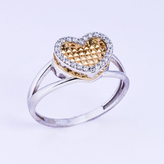Διμεταλλικό Κ14 Δακτυλίδι με Καρδιά και Ζιργκόν 88198