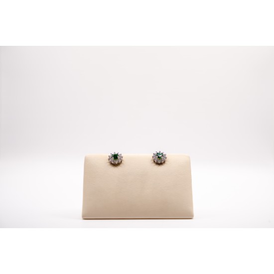 Λευκόχρυσα Κ14 Σκουλαρίκια ροζέτα με Πράσινο και λευκά Ζιργκόν 89665