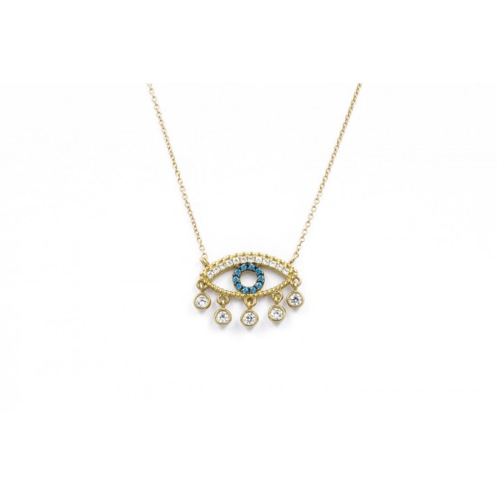 Χρυσό κ14 κολιέ με μάτι και ζιργκόν 96002