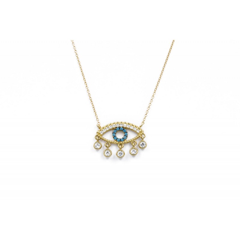 Gold k14 Necklace with eye and CZ 96002