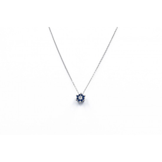Λευκόχρυσο κ14 Κολιέ με μπλε και λευκά ζιργκόν 97525
