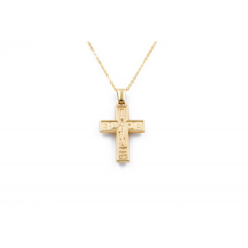 Χρυσός Κ14 σταυρός με καδένα 95090