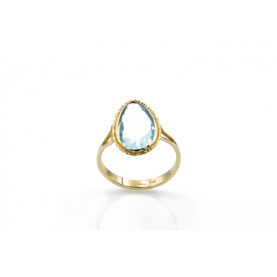 Χρυσό Κ14 Δακτυλίδι με γαλάζιο Τοπάζι 97851