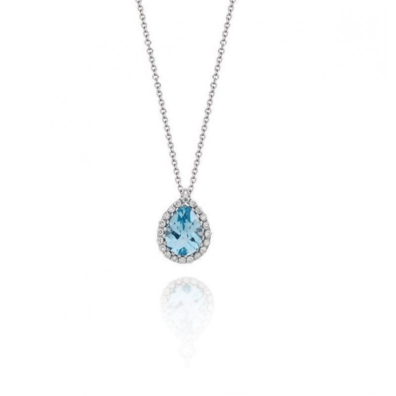 Whitegold Necklace k18 with Diamonds and Blue Topaz 98898