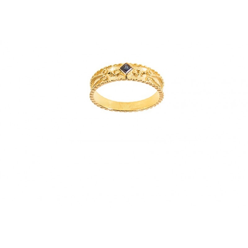 Gold K14 Byzantine Ring with blue stone 99123