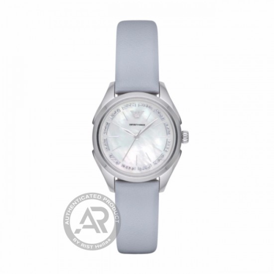 EMPORIO ARMANI Lady's Watch with MOP Dial and light blue Strap AR11032