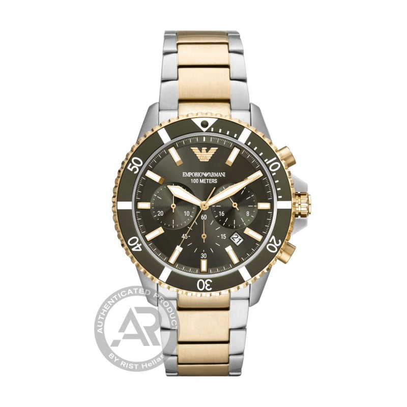 Emporio ARMANI Diver Chronograph Silver Gold Bracelet Men's Watch AR11361