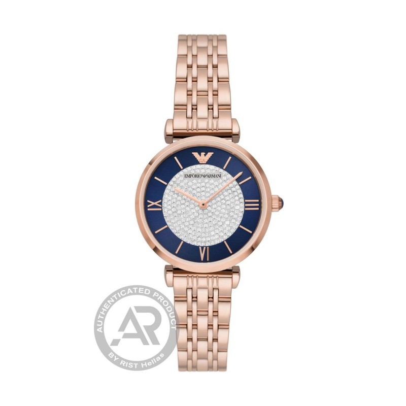 Emporio ARMANI Gianni T-Bar Rose Gold Bracelet Blue Dial  Ladies Watch AR11423
