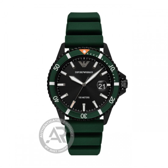 EMPORIO ARMANI Men's Watch with Black Dial and Green Rubber Strap AR11464