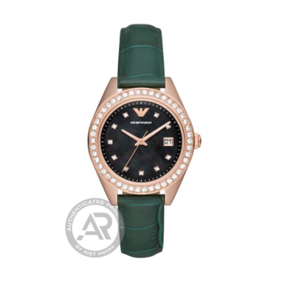 Emporio ARMANI Leo Crystals Green Leather Strap AR11506