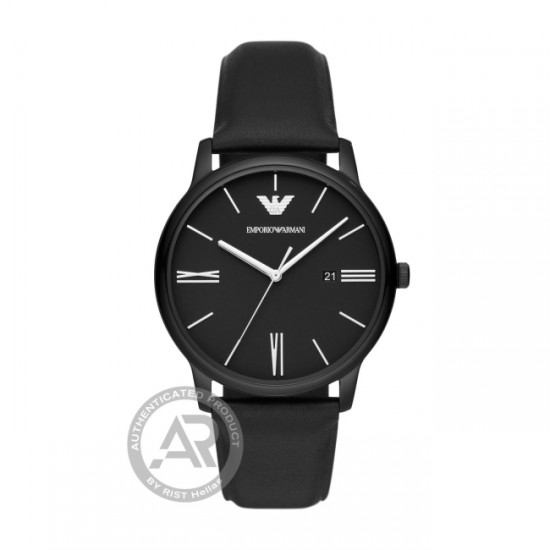 EMPORIO ARMANI Black Watch with Black Leather Strap AR11573
