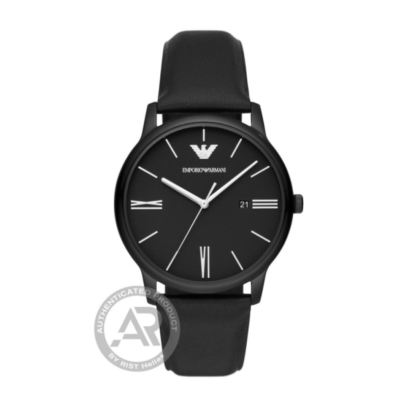 EMPORIO ARMANI Black Watch with Black Leather Strap AR11573