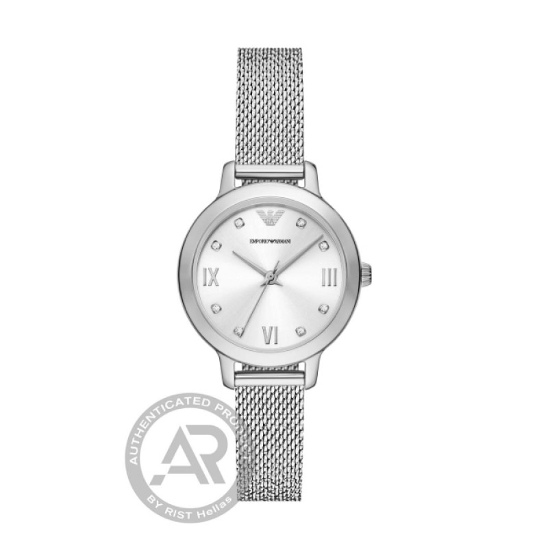 EMPORIO ARMANI Ladies Silver Dial Mesh Bracelet AR11584