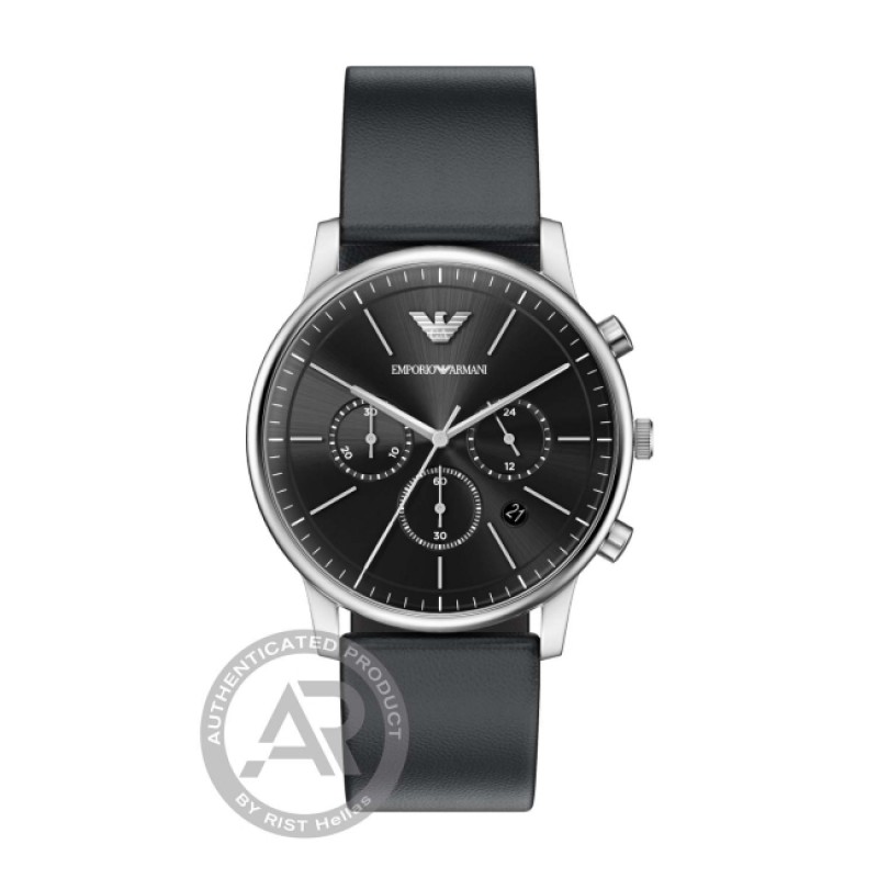 EMPORIO ARMANI Chronograph with Black Leather Strap AR11774