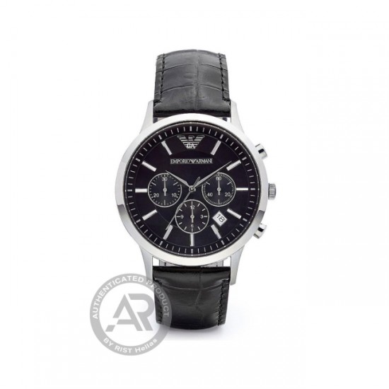EMPORIO ARMANI Black Chronograph with Leather Strap AR2447