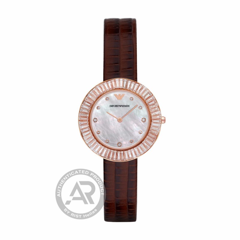 Emporio ARMANI Wave Rose Gold Brown Leather Strap AR7433