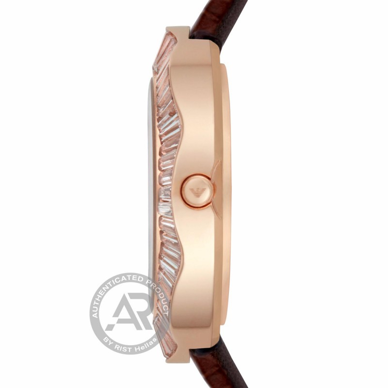 Emporio ARMANI Wave Rose Gold Brown Leather Strap AR7433