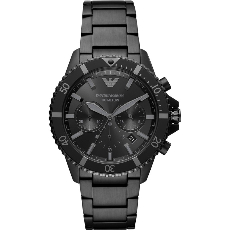 Emporio Armani Diver Black Stainless Steel Bracelet Chronograph AR11363