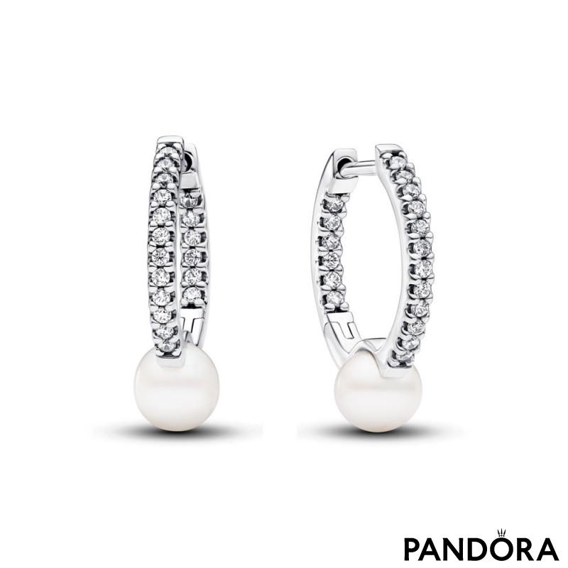Pandora Treated Freshwater Cultured Pearl & Pave Hoop Earrings 293171C01