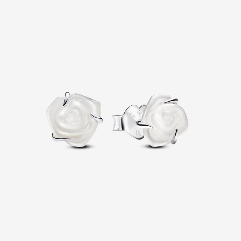 Pandora White Rose in Bloom Stud Earrings 293209C01