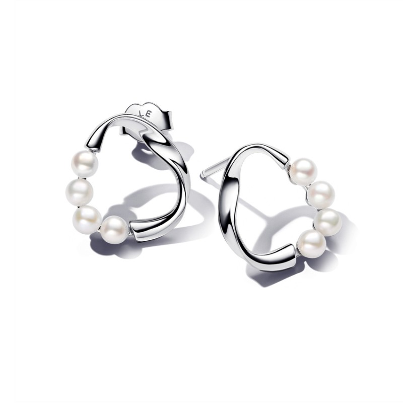 Pandora Organically Shaped Circle & Treated Freshwater Cultured Pearls Stud Earrings 293276C01