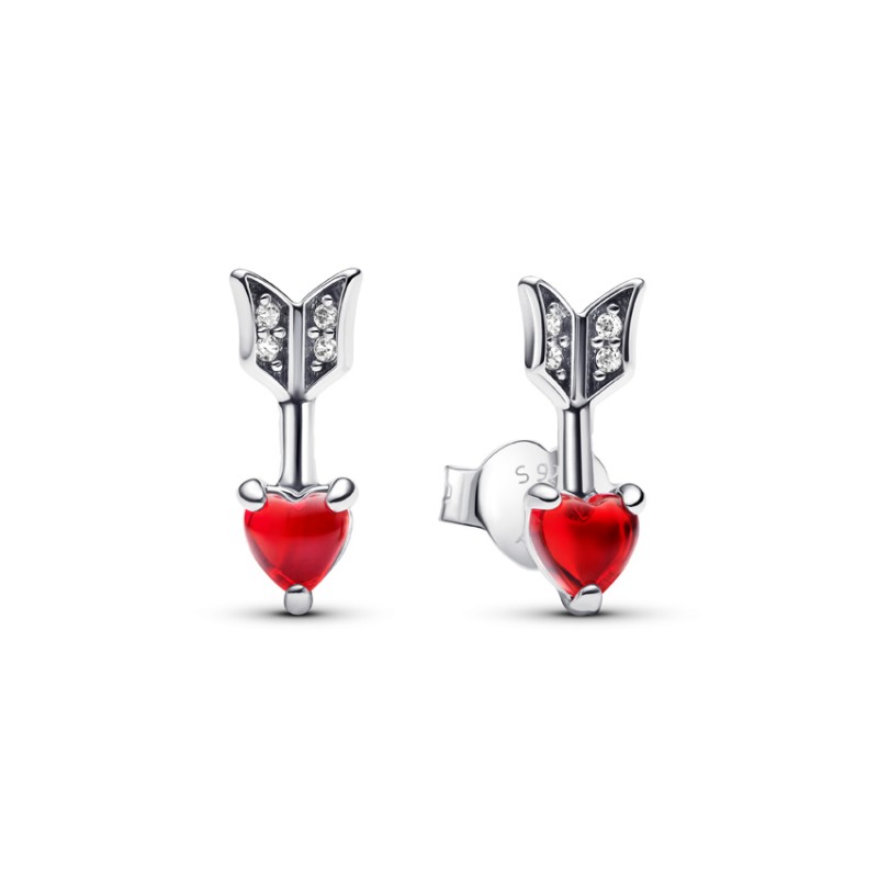 Pandora Arrow & Murano Glass Heart Stud Earrings 293668C01