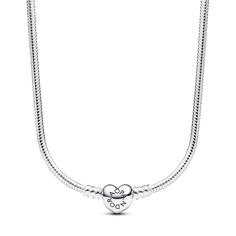 Pandora Moments Heart Clasp Snake Chain Necklace 393091C00-45