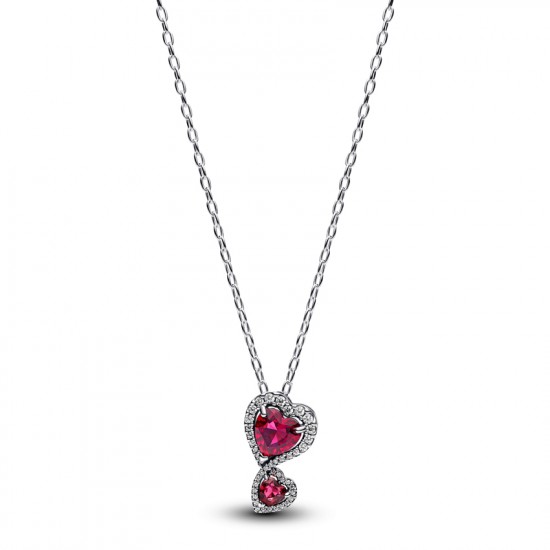 Pandora Red Halo Hearts Pendant Necklace 393658C01