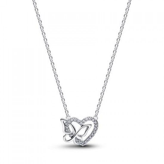 Pandora Heart & Butterfly Pendant Necklace 394477C01