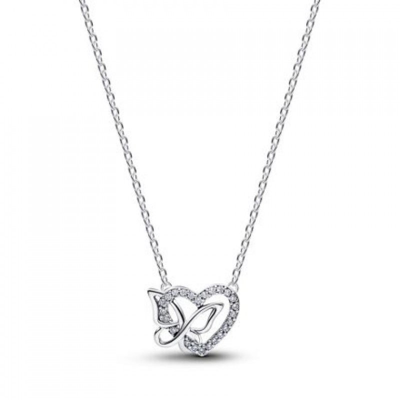 Pandora Heart & Butterfly Pendant Necklace 394477C01