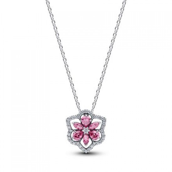 Pandora Herbarium Sparkling Pink Flower Pendant Necklace 394576C01
