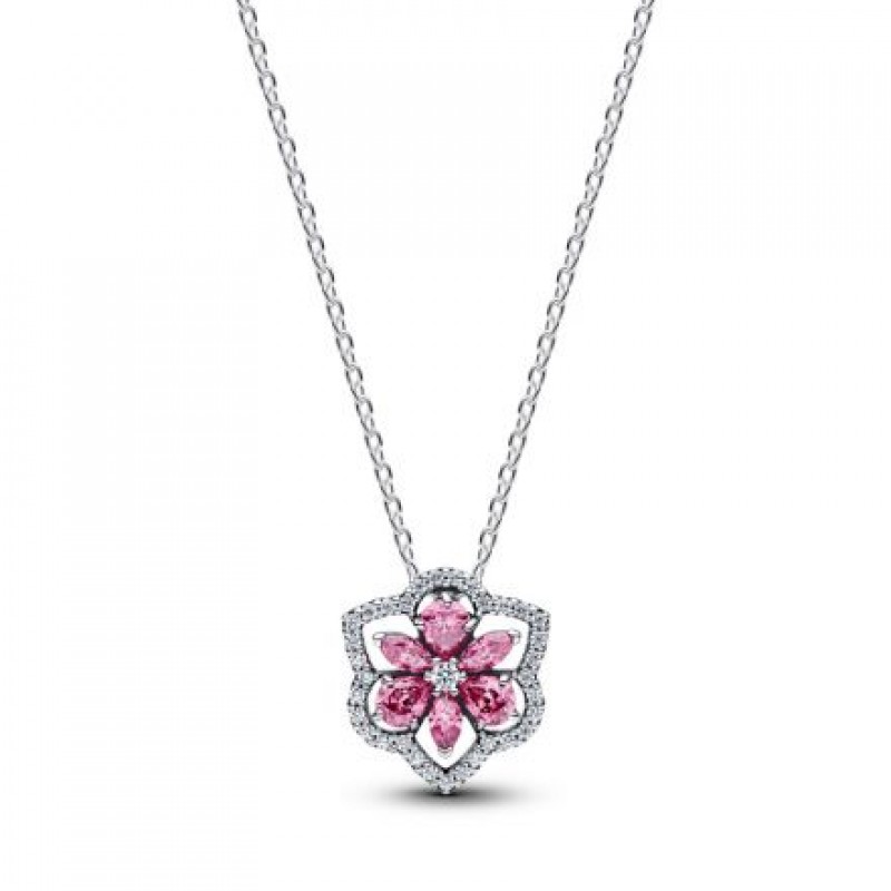 Pandora Herbarium Sparkling Pink Flower Pendant Necklace 394576C01