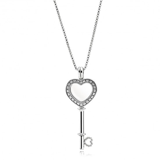 Pandora Floating Locket Heart Key Pendant Necklace 396581CZ